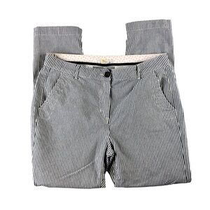 Boden Womens Sz14 Blue White Pinstripe Slim Leg Trousers Casual Ankle Pants